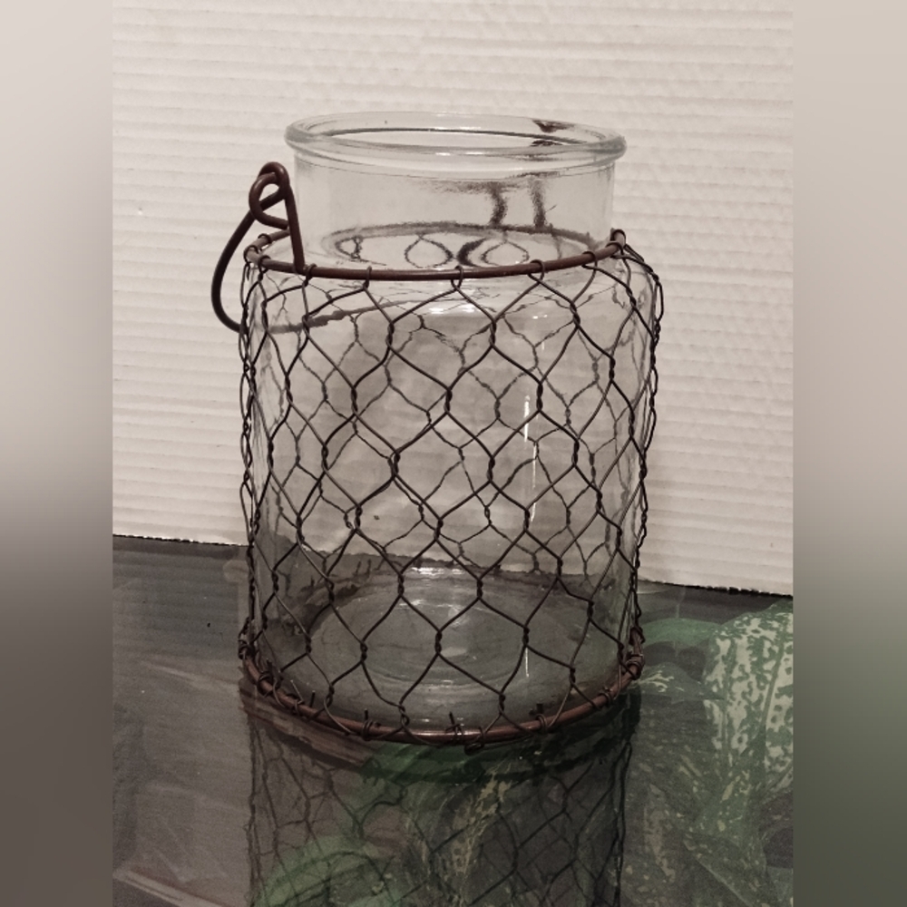 Rustic Glass Vase with Wire Mesh